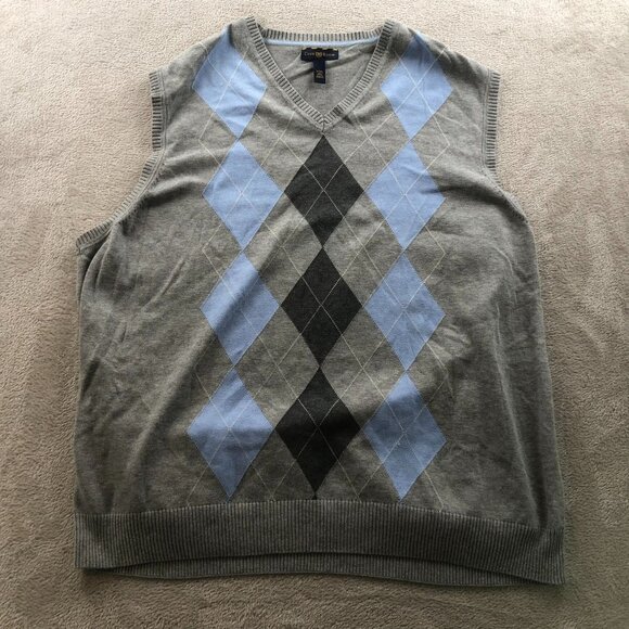 Club Room Mens Vest Sweater Size XXL Argyle Knit V-Neck Pullover Gray Classic - Picture 7 of 8
